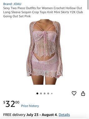 J.O.A. Pink Crochet Sequin Two-Piece Mini Set